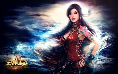 Fantasy Girl Warrior Sea Tattoo Long Hair Sky Beautiful