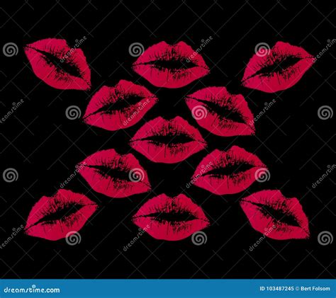 Red Lipstick Kisses On A Black Background Stock Image Image Of Lips