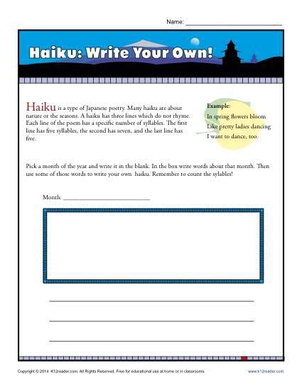 The handwriting paper templates on this page can be printed and used for penmanship practice or learning to write basic letter forms. Haiku Syllables Worksheets | 99Worksheets