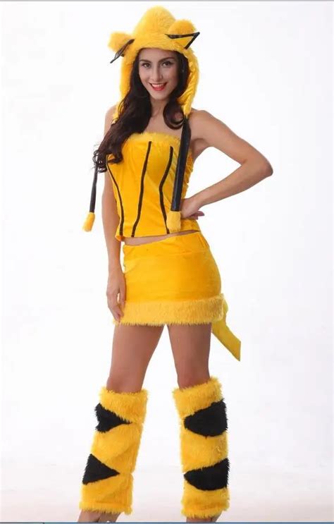 New Sexy Halloween Female Clothes Yellow Pikachu Costumes Cosplay Costume Free Size For
