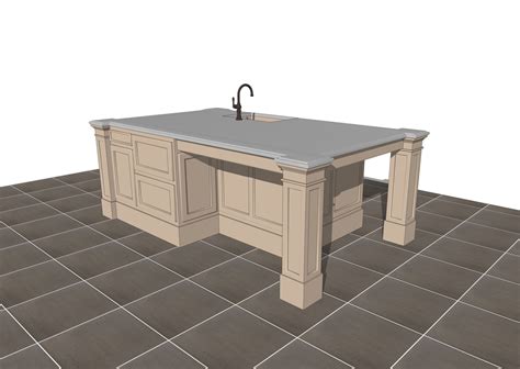 Wooden kitchen cart on wheels with cutting board top and hinged side boar. Free 3D SketchUp Kitchen Island models - Architectural ...