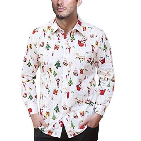 Unifaco Mens Funny Christmas Print Long Sleeve Button Down Dress Shirt
