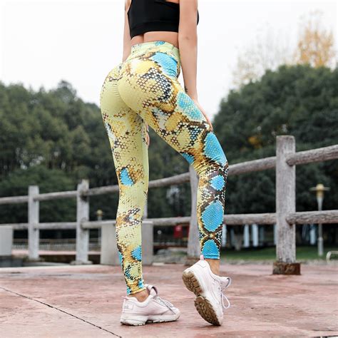 New Collections Snakeskin Print Booty Scrunch Womens Yoga Leggings