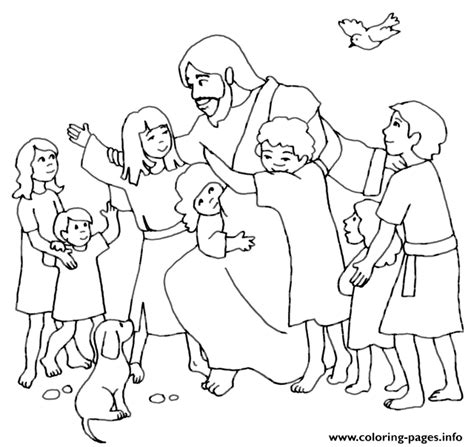 Jesus Christ With Children Coloring Page Printable