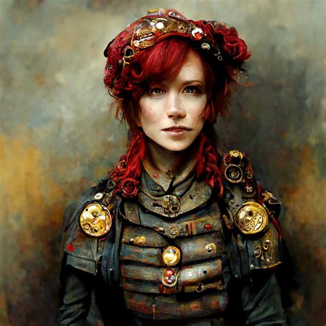 Beautiful Realistic Steampunk Woman Warrior With Red 753d6bb8 94f1 433a