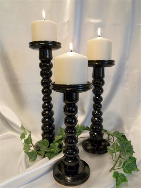 Pillar Candle Holders High Gloss Black Set Of 3 Made In Usa