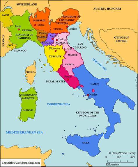 Italy is bordered by the adriatic sea, tyrrhenian sea, ionian sea, and the mediterranean sea, and france, switzerland, austria, and. Labeled Map of Italy with States, Capital & Cities