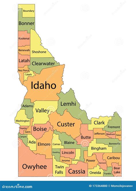 Colorful Idaho Political Map With Clearly Labeled Separated Layers