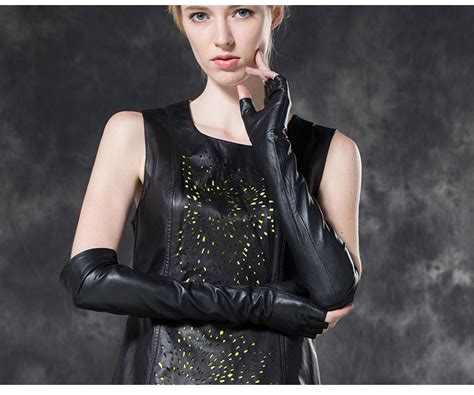 Ladies Fashion Black Long Leather Fingerless Gloves Buy Fingerless