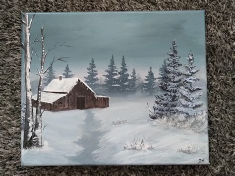 A Winter Scene Acrylics On Canvas Painting Winter Scene Paintings