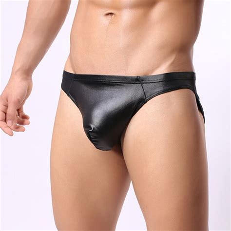 Sexy Mannen Pvc Shiny Faux Leather String Low Rise Thongs U Bolle Pouch