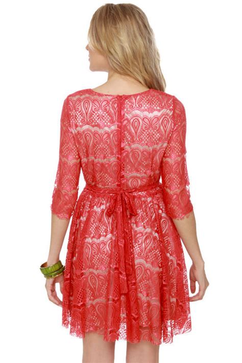 Lovely Red Dress Lace Dress Party Dress 7800