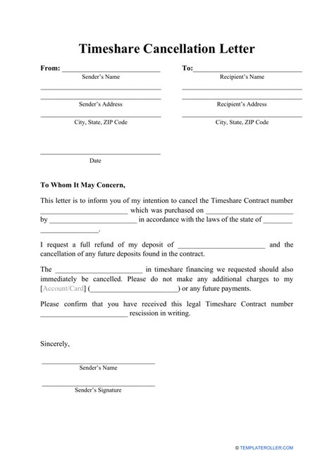 Sample Letter To Cancel Timeshare Contract