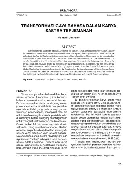 Id Transformasi Gaya Bahasa Dalam Karya Sastra Terjemahan Pdf