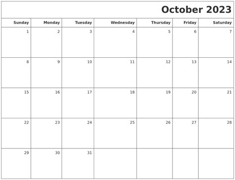 October 2023 Printable Blank Calendar