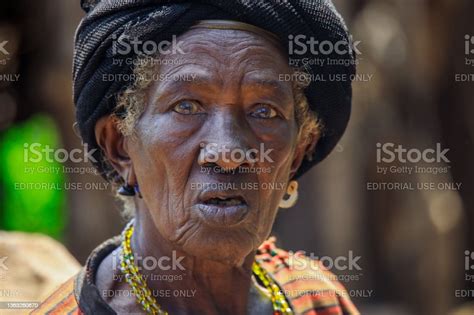 Close Up Portrait Of Authentic African Konso Old Woman With Black
