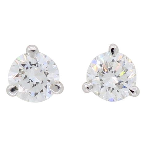 Martini Style Three Prong Diamond Earring Studs For Sale At 1stDibs