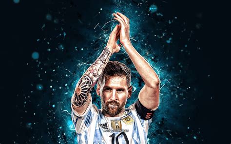 Lionel Messi Joy Blue Neon Lights Argentina National Football Team