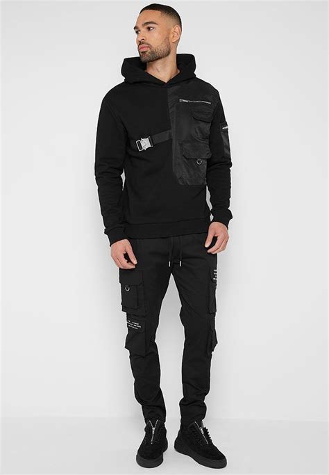 Cargo Buckle Detail Hoodie Black Manière De Voir In 2021 Black