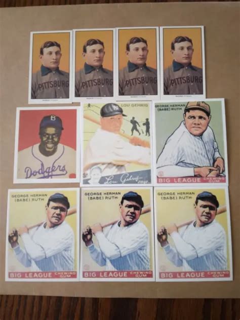 Babe Ruth Lou Gehrig Jackie Robinson Honus Wagner 10 Card Reprint Lot 800 Picclick