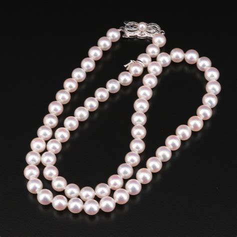 Mikimoto Single Strand Pearl Necklace With 18k Gold Clasp Ebth