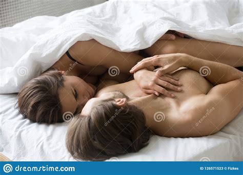 Sensual Couple Lying Naked Hugging In Bed In The Morning Stock Image Image Of Male Affection