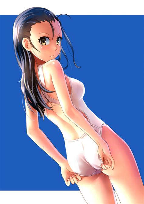 katahira masashi original 1girl adjusting clothes adjusting swimsuit ass bare shoulders