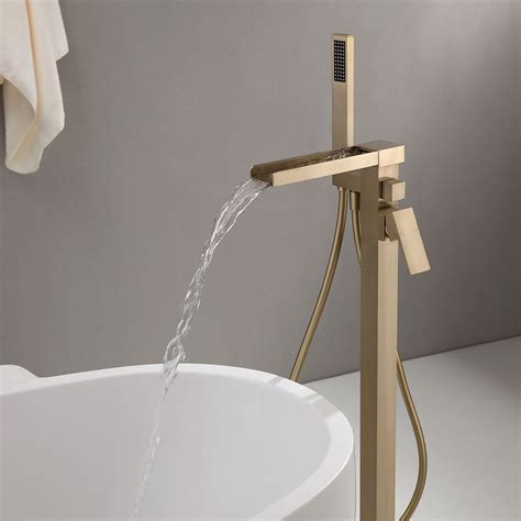 Modern Waterfall Floor Mounted 1 Handle Bathroom Tub Filler Faucet With