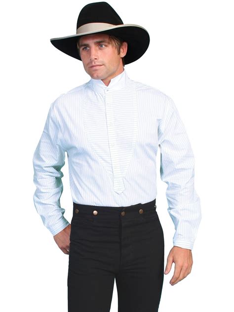 Scully Rangewear Mens White 100 Cotton Striped Bib Ls Formal Western