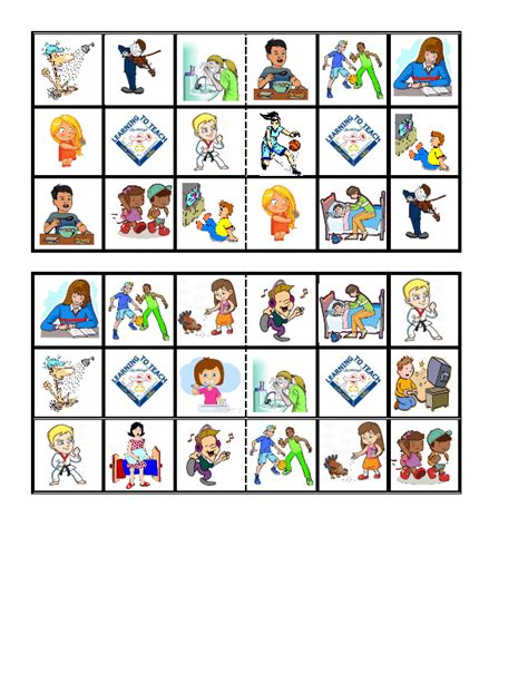 English Worksheets Daily Routines Bingo Cards