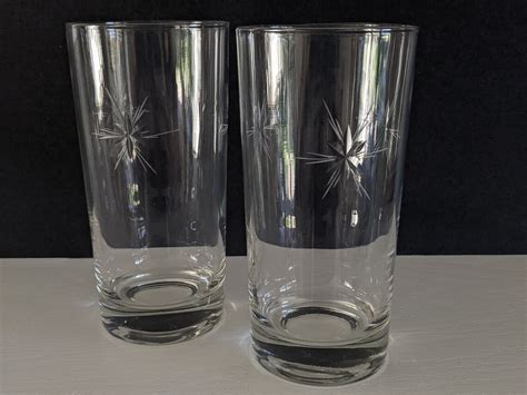 Vintage Etched Atomic Star Glasses Set Of 2 Susquehanna Etsy