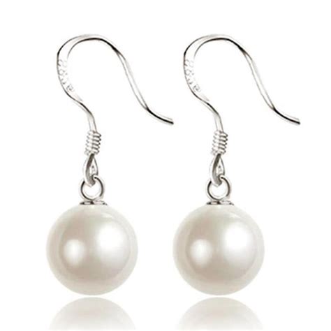 Awesome New Sterling Silver Plated Mm White Pearl Hook Dangle Drop