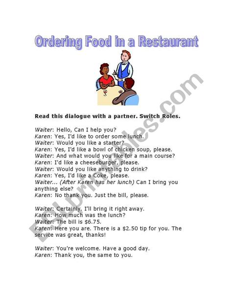 Dialogo Em Ingles No Restaurante