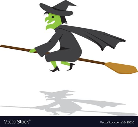 Witch On A Broomstick In Flat Cartoon Style Vector Image