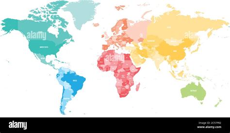 Colorido Mapa Político Del Mundo Dividido En Seis Continentes Con