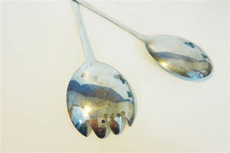 Pair Silver Plated Salad Spoons 2 Vintage Silverplate Serving