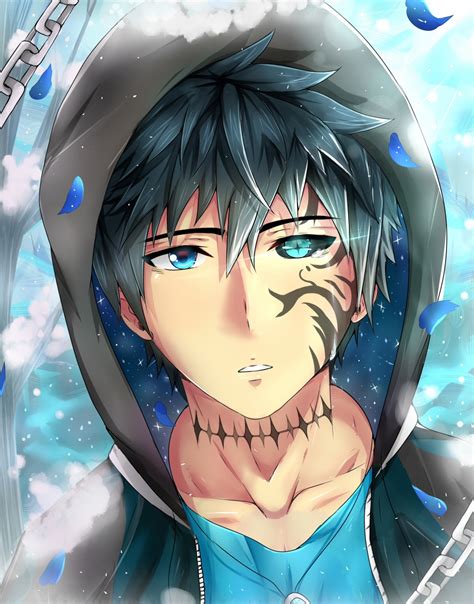 Download Wallpaper Anime Boy Tattoo Colorful Eyes Shape Petals Hoodie