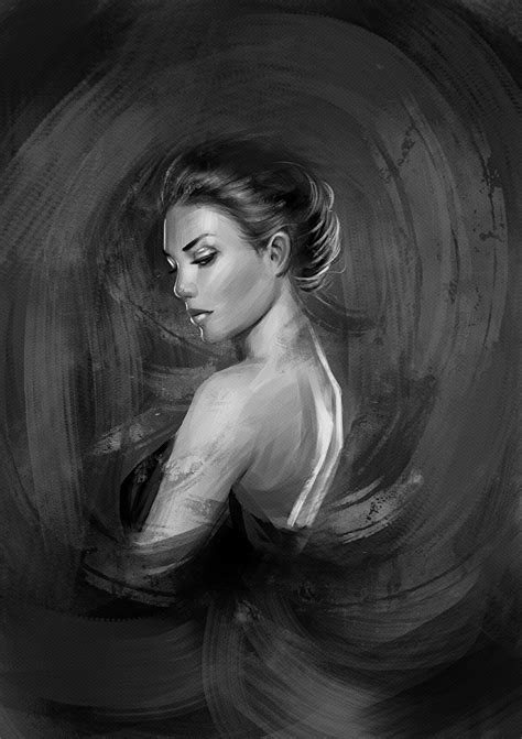 Images Young Woman Black And White Painting Art