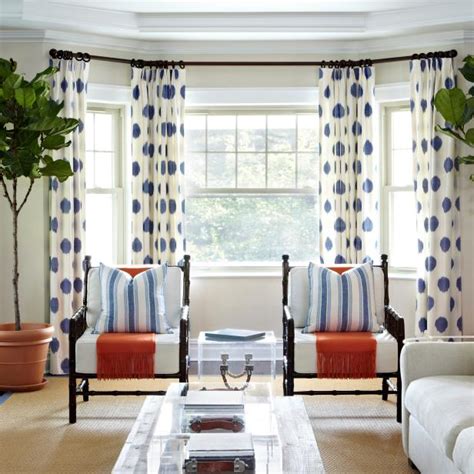 Expand your dining room curtain ideas through layering. Transitional Neutral Living Room With Polka Dot Curtains ...