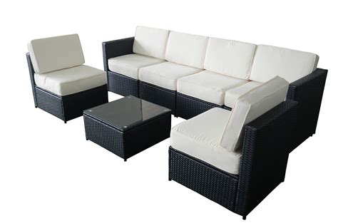 Mcombo 7pcs Black Wicker Patio Sectional Outdoor Sofa Furniture Set