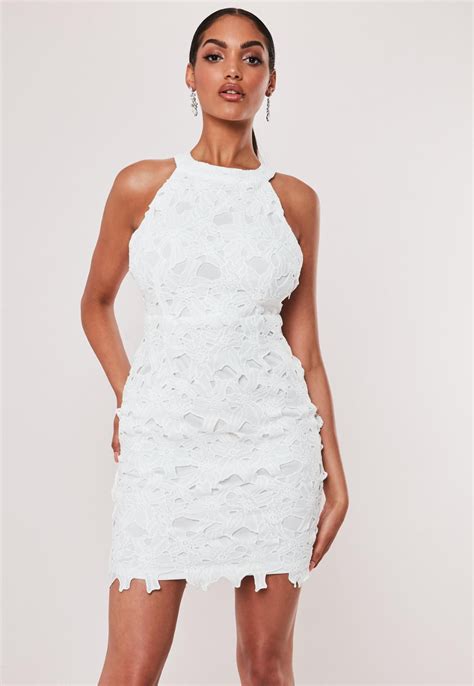 White Halterneck Lace Mini Dress Missguided Women Dress Online