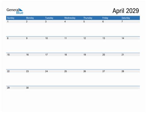 April 2029 Calendars Pdf Word Excel