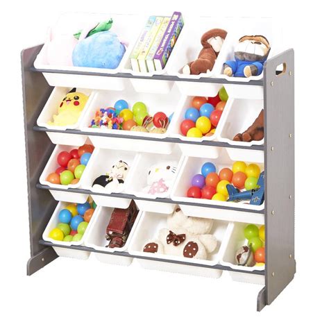 Toy Storage Organizer Wood Frame Shelf With 16 Removable Bins For Fun
