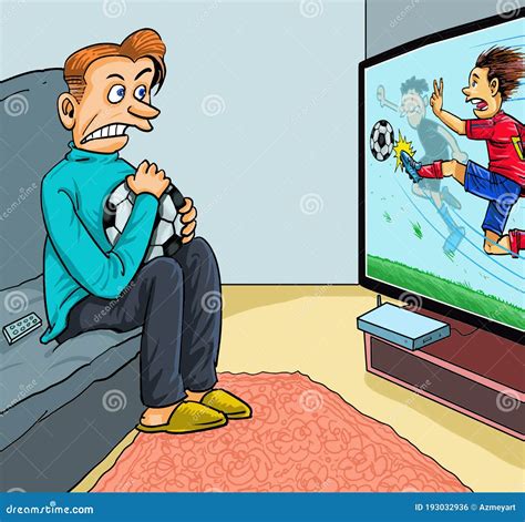 Un Hombre Viendo El Partido De Fútbol En La Televisión Ilustración del Vector Ilustración de