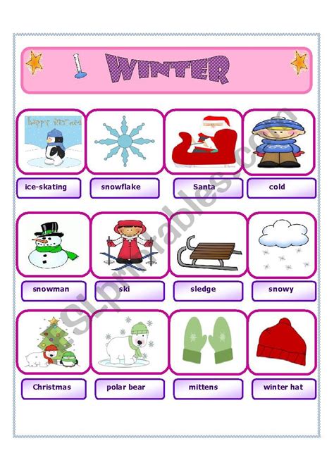 Winter Vocabulary Esl Worksheet By Scarlett35