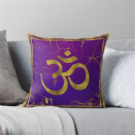 Gold Om Symbol Aum Omkara On Purpleindigo Throw Pillow By