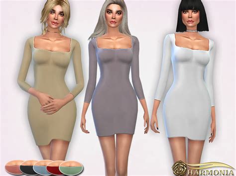 Skin Slinky Square Neck Bodycon Dress By Harmonia At Tsr Sims Updates