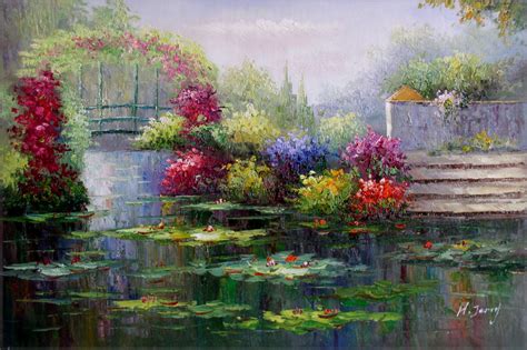 Monet spent the last thirty years of his life painting the lily pond at his home in giverny, a small town on the river seine, just north of paris. Claude Monet Garden at Giverny Repro II, Hand Painted Oil ...