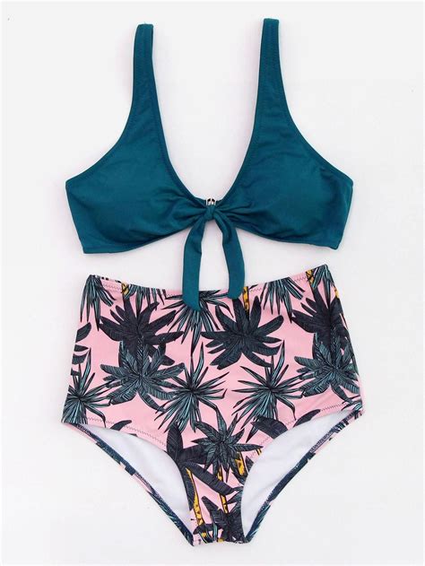 SheIn SheIn Palm Tree Print High Rise Bikini Set AdoreWe Com In