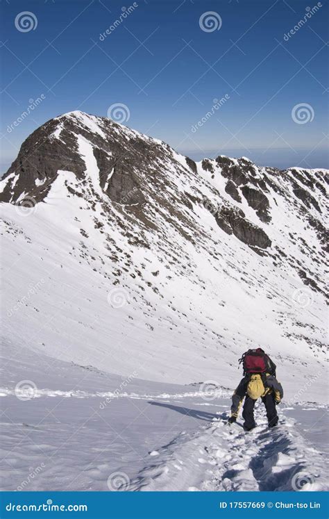 Mountain Climber On Snowy Slope Stock Image Image Of Climbing Freeze